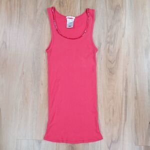 💜Vintage Old Navy Coral Beaded Ribbed Sleeveless Top Small
